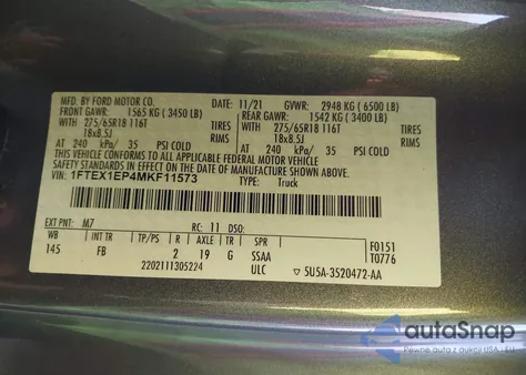 2021 Ford F-150 Xlt z USA, uszkodzony, nr VIN 1FTEX1EP4MKF11573